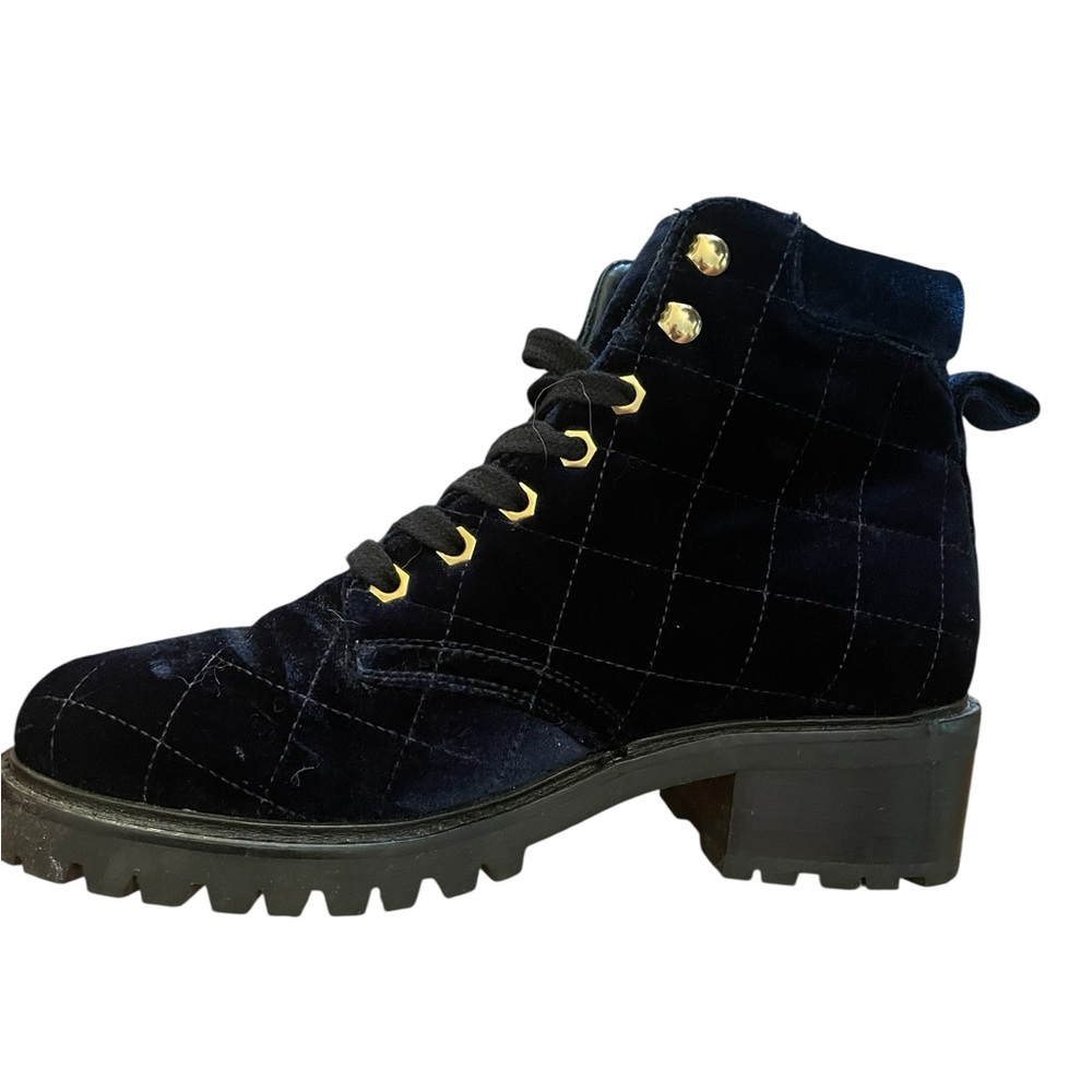 SANDRO Paris Aron Blue Quilted Velvet Combat Hiker Boots - Picture 6 of 15